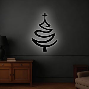 Modern LED Cross Tree Wall Decor – Christian Christmas Lighted Metal Art for Living Room, Religious Holiday Decoration