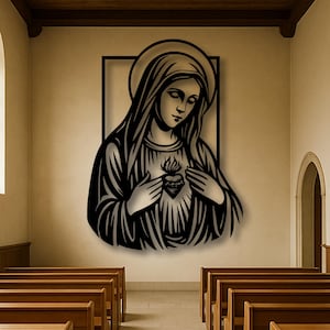 Virgin Mary Metal Wall Art – Sacred Heart Christian Religious Home Decor