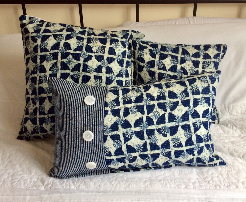 Blue Cushion Covers Hand Block Printed Cushion Covers Set of Etsy