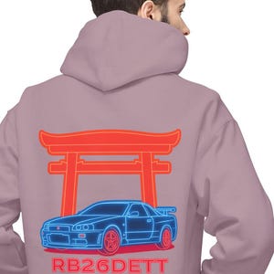 Touge Is My Therapy Vaporwave Hoodie | RB26DETT Skyline, Japanese Torii Gate