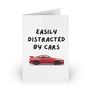 Cartes de voeux Nissan Skyline R34 GTR facilement distraites par les voitures | Paquet de 1 ou 10 | Enveloppes incluses