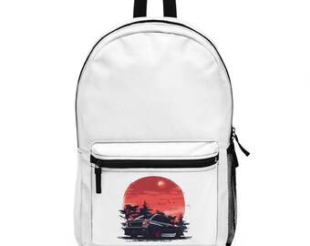 Sleek White Nissan Bag | Casual Car Graphic Backpack  display picture 3