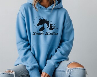 Shiloh Stables Hoodie with black logo. Unisex Heavy Blend™ Hooded Sweatshirt