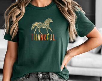 Fall Horse Shirt, Thankful,  Thanksgiving Tshirt, Graphic Tees for women, Horse lover, Fall T, Autumn horse, Fall cowgirl Shirt