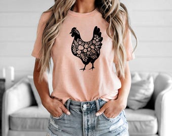 Floral Chicken t-shirt, Chicken lover, Farm girl, animal lover, Farming, chicken shirt, gift for chicken lover, chicken farmer, Chicken mama