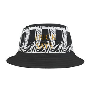 ericksays black geo Bucket Hat for Trendy Casual Looks, Summer Accessory, Beach Hat, Unisex Fashion, Gift for Festivals