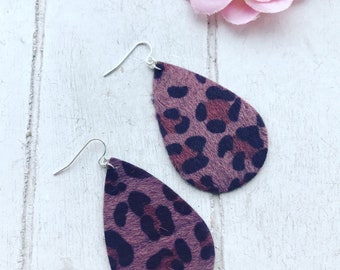 Pierced or Clip-on Faux Fur Leopard Print Teardrop Earrings