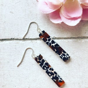 Animal Print Tortoiseshell Acetate Oblong Earrings, Acetate Earrings, Black & White Earrings, Monochrome Acrylic Earrings,