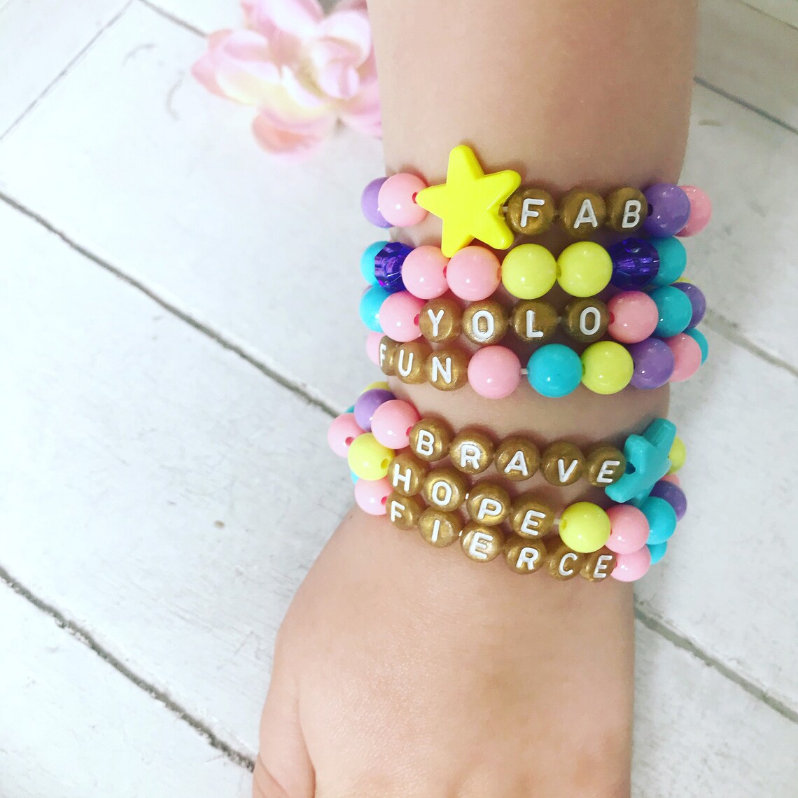 Kids Beaded Quote Bracelets Beaded Bracelet YOLO Fierce Etsy