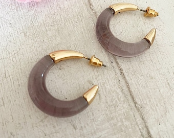 Acrylic and Gold Plated Half Hoops, Acrylic Hoop Earrings, Half Hoop Earrings