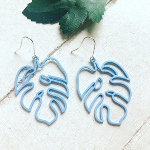 Monstera Leaf Earrings, Painted Brass Monstera Leaf Earrings, Large Earrings, Leaf, Monstera Leaf, Black Monstera, Jade Monstera, Beige