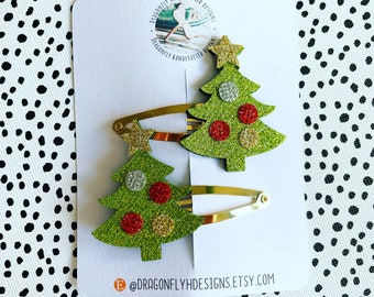 Large Christmas Tree Hair Clips, Novelty Hair Clips, Novelty Christmas Hair Clips, Sparkly Christmas Tree Hair Clips