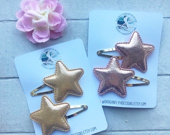 Large Metallic Star Hair Clips, Metallic Star Hair Clips, Rose Gold, Pink, Padded Star Hair Clips