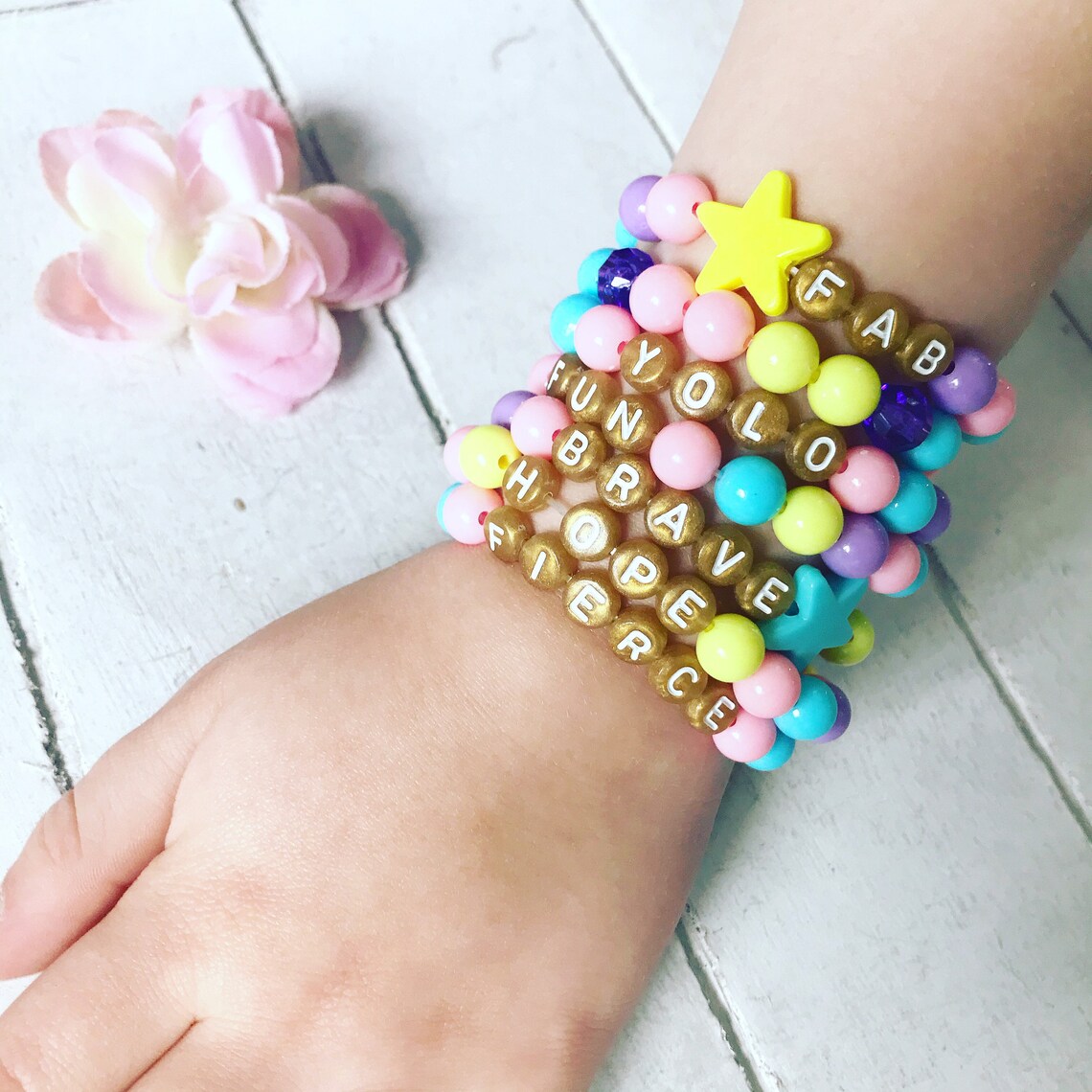 Kids Beaded Quote Bracelets Beaded Bracelet YOLO Fierce Etsy UK