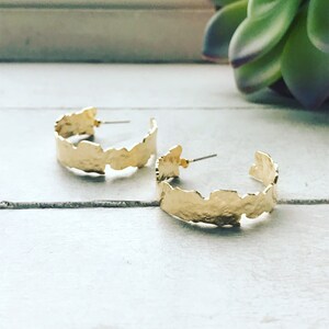 Gold Half Hoop Earrings, Bumpy Half Hoop Earrings, Unique Earrings, Textured Hoop Earrings