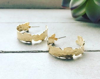 Gold Half Hoop Earrings, Bumpy Half Hoop Earrings, Unique Earrings, Textured Hoop Earrings