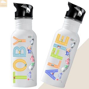 Personalized Kids Water Bottle With Cars | Bottle For School | Childs Name Bottle | Kids Water Bottle Personalised | Toddler Water Bottle