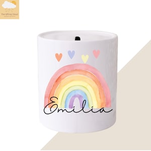 KIDS PASTEL REGENBOGEN Spardose | Spardose Kinder | Geburtstagsgeschenk Kind | Regenbogen Raum Dekor | Mädchen-Sparschwein | Gelddose Personalisiert