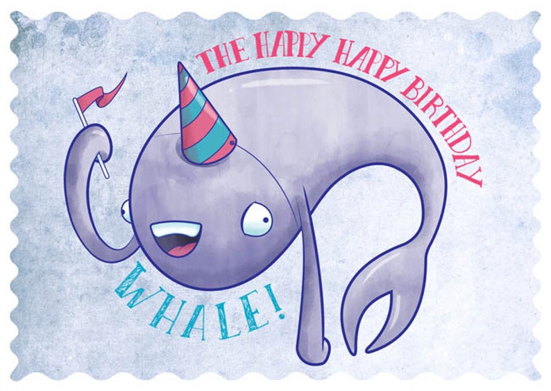 Happy Happy Birthday Whale Card Sea Creature Mammal Joy - Etsy