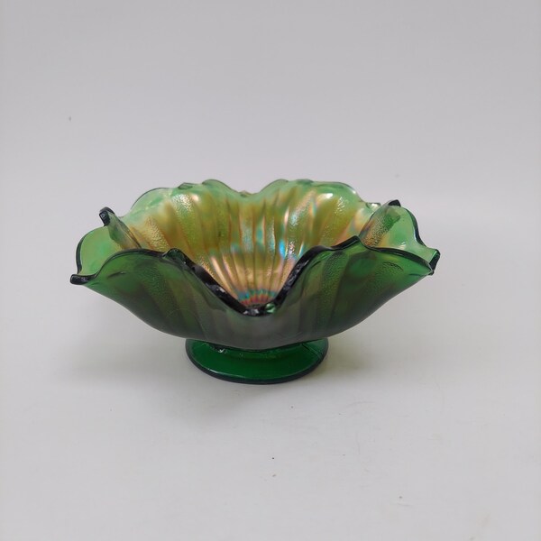 Cuenco antiguo de amatista con rayas de cristal de carnaval Art Deco de Fenton