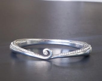 Brighton Silver Hinged Bangle Bracelet Swirl Wave Design with Sparkling Swarovski Crystals Classic Statement Jewelry