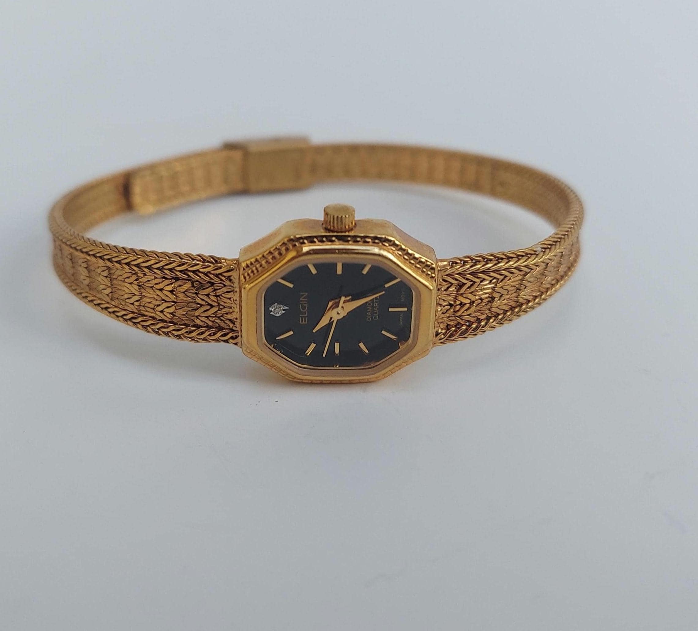 Elgin Diamond Ladies Watch Gold Tone Rectangle W/ New Battery #624 Japan Movt Elgin Diamond Quartz FM846-117 Unisex Watch | KeepTheTime main image 4