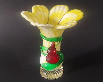 Murano Mid Century Raised Flowers Glass Vase 4434B - Etsy