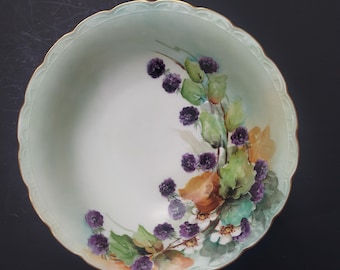 Antique Silesia Berry Serving Bowl Art Nouveau Hand Painted Blackberry Cottagecore Decor