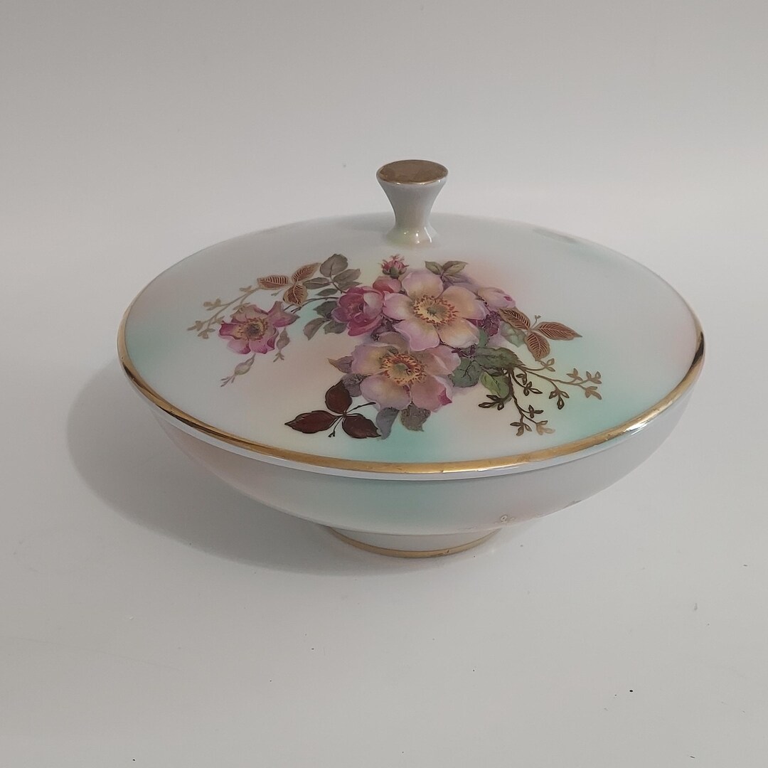 Schumann Arzberg Wild Rose Candy Dish Nut Bowl and Lid 7" Porcelain ...