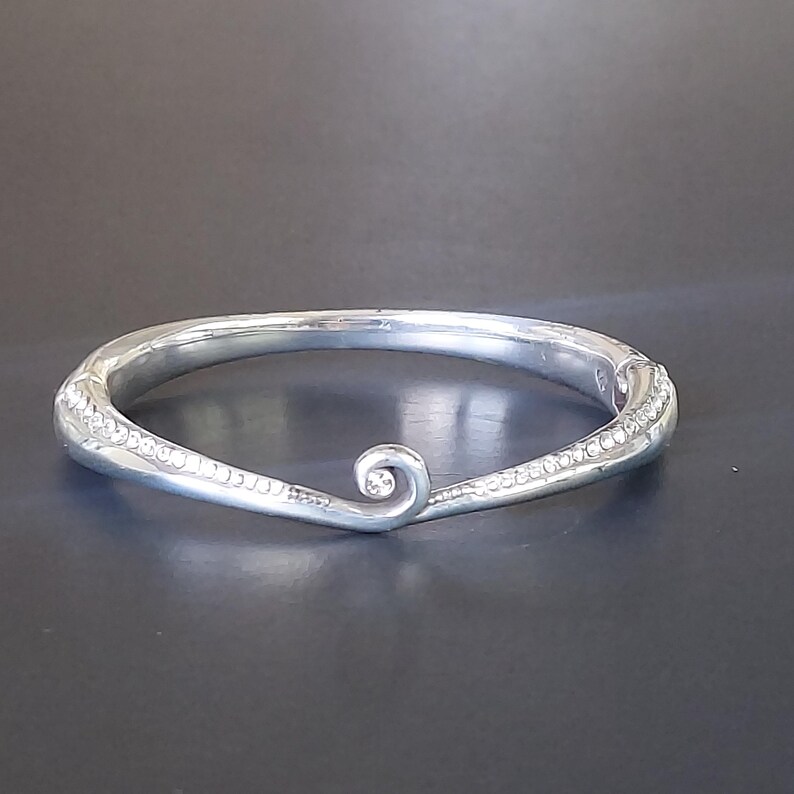 Brighton Silver Hinged Bangle Bracelet Swirl Wave Design with Sparkling Swarovski Crystals Classic Statement Jewelry image 6
