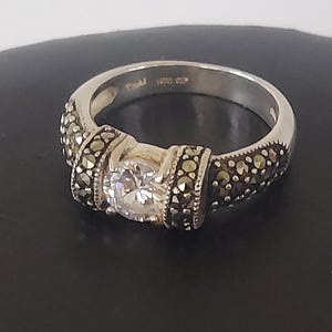 Ring i vintage art déco-stil med sterling markasit och CZ, storlek 6,5