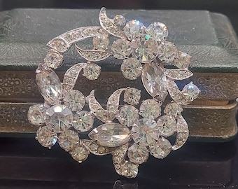 Eisenberg Ice Brooch Rhinestone and Swarovski Crystal large Pin