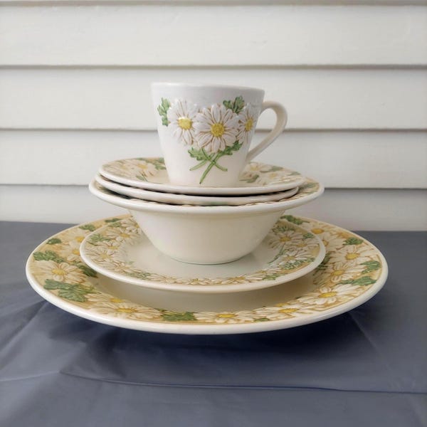 Vintage Metlox Poppytrail Sculptured Daisy complete place setting For 1