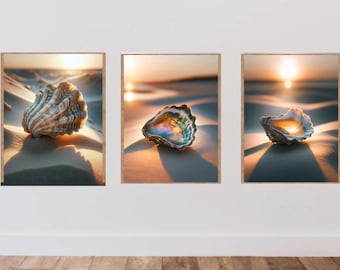 Oyster Shell Beach Print Set: Coastal Wall Art (Digital Download)