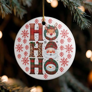 Festive Cheerful Ho Ho Ho Family Keepsake Ceramic Christmas Tree Ornament for Christmas Decor