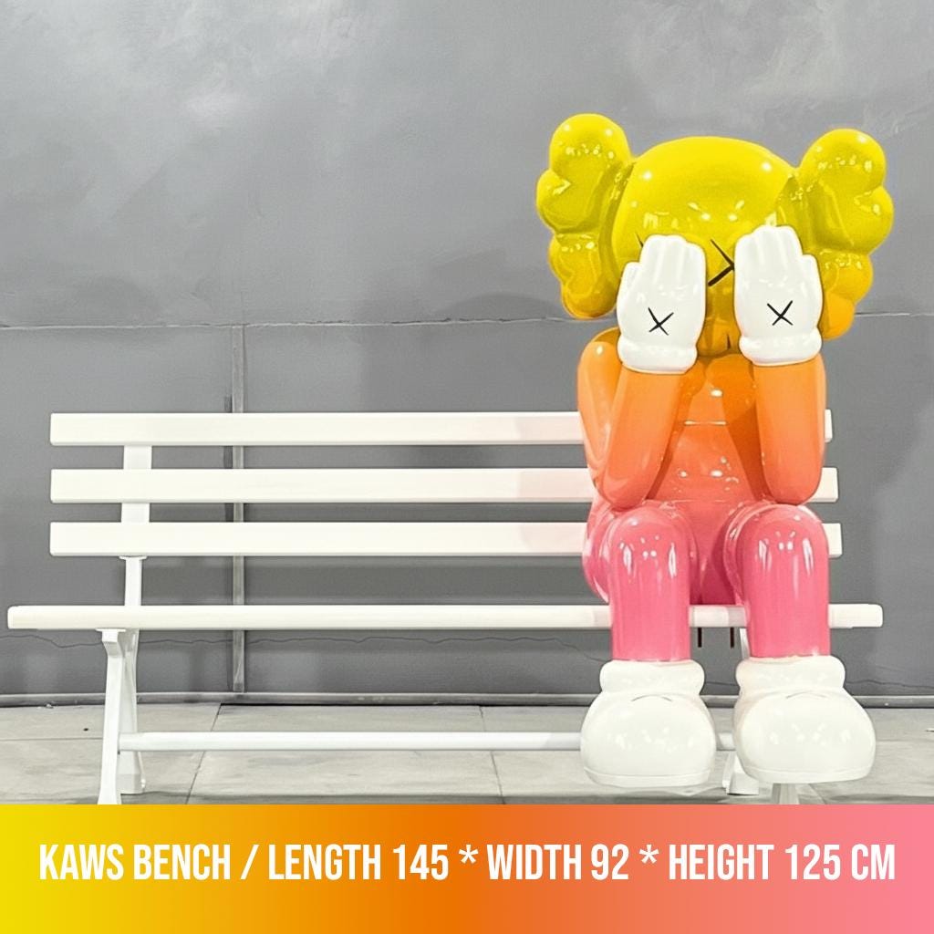 KAWS Inspired Bench Statue: Large Resin Collectible Figure