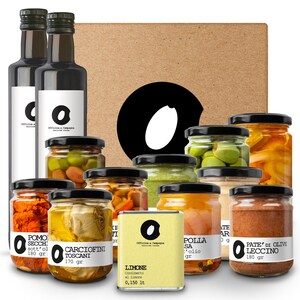 Komplette Toskana-Box | Verkostung von EVO-Öl, Konfitüren und Pasteten | Authentische Geschenkideen