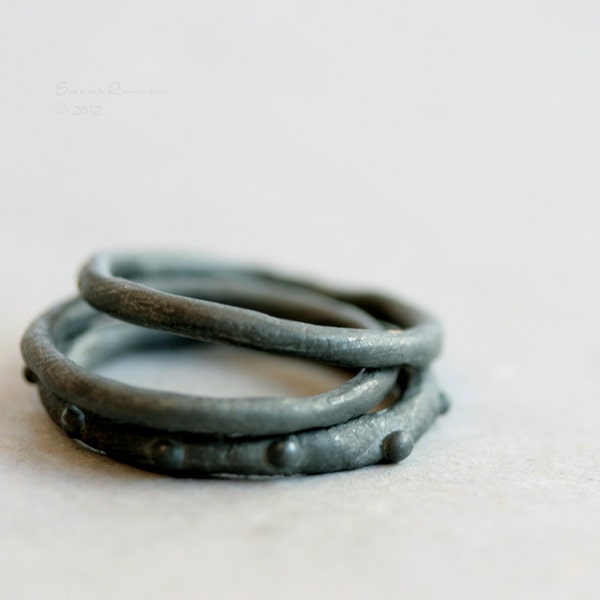 Black Silver Stacking Rings Oxidized Bubbles T17