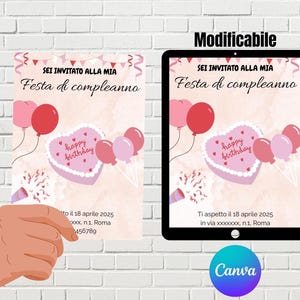 INVITO festa di compleanno BAMBINA MINIMAL - Invito digitale per festa di compleanno, stampabile e modificabile template canva