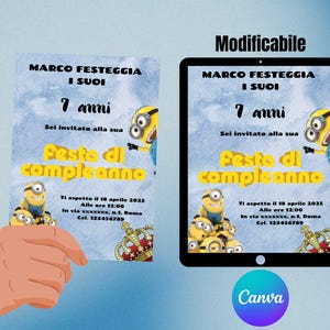 INVITO festa di compleanno BAMBINO MINIONS - Invito digitale per festa di compleanno, stampabile e modificabile template canva