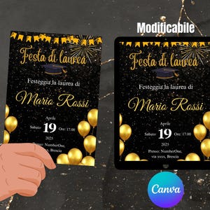 INVITO festa di LAUREA ORO - Invito digitale per feste di laurea, stampabile e modificabile template canva