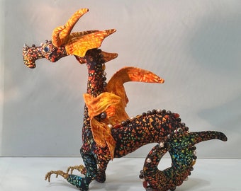 Black and orange Cloth Dragon Cloth Dragon, Dragon Sculpture Poseable and Flying Dragon. Curved tail dragon~ shoulder dragon