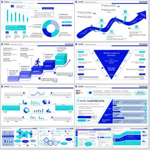 PowerPoint-sjabloon voor meer dan 70 pagina's met logische/stroomdiagrammen, tijdlijn en visuele lay-out