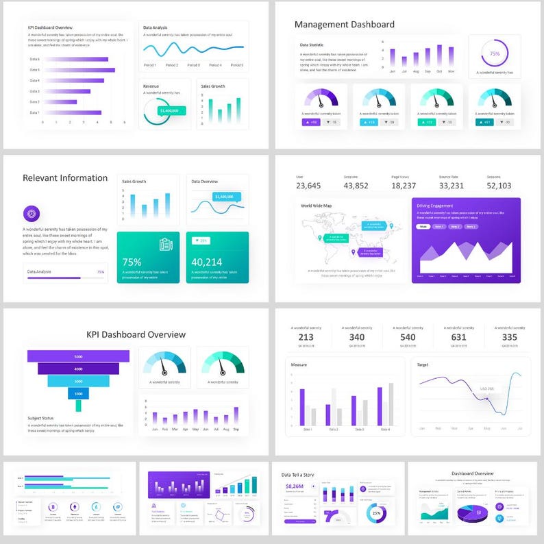 KPI Dashboard | Data Visualization Powerpoint Template | Infographics ...