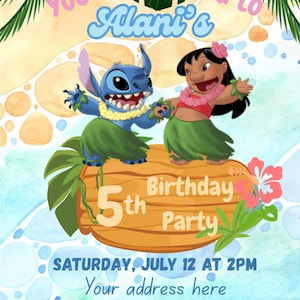 Modello per invito di compleanno di Lilo e Stitch, invito 5x7, modello digitale, invito di compleanno, invito di compleanno personalizzato di Lilo e Stitch
