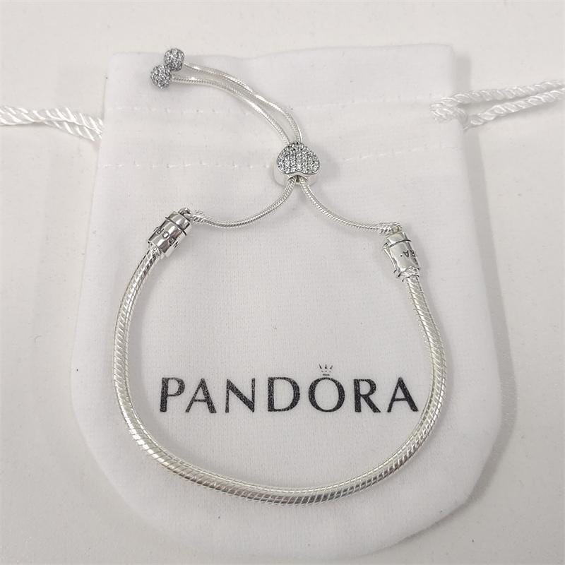 Buy Pandora Moments Pave Heart Clasp Snake Chain Slider Bracelet