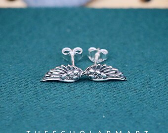 Angel Wing Feather Sterling Silver Stud Earrings, Delicate Guardian Symbol, Ethereal S925 Jewelry