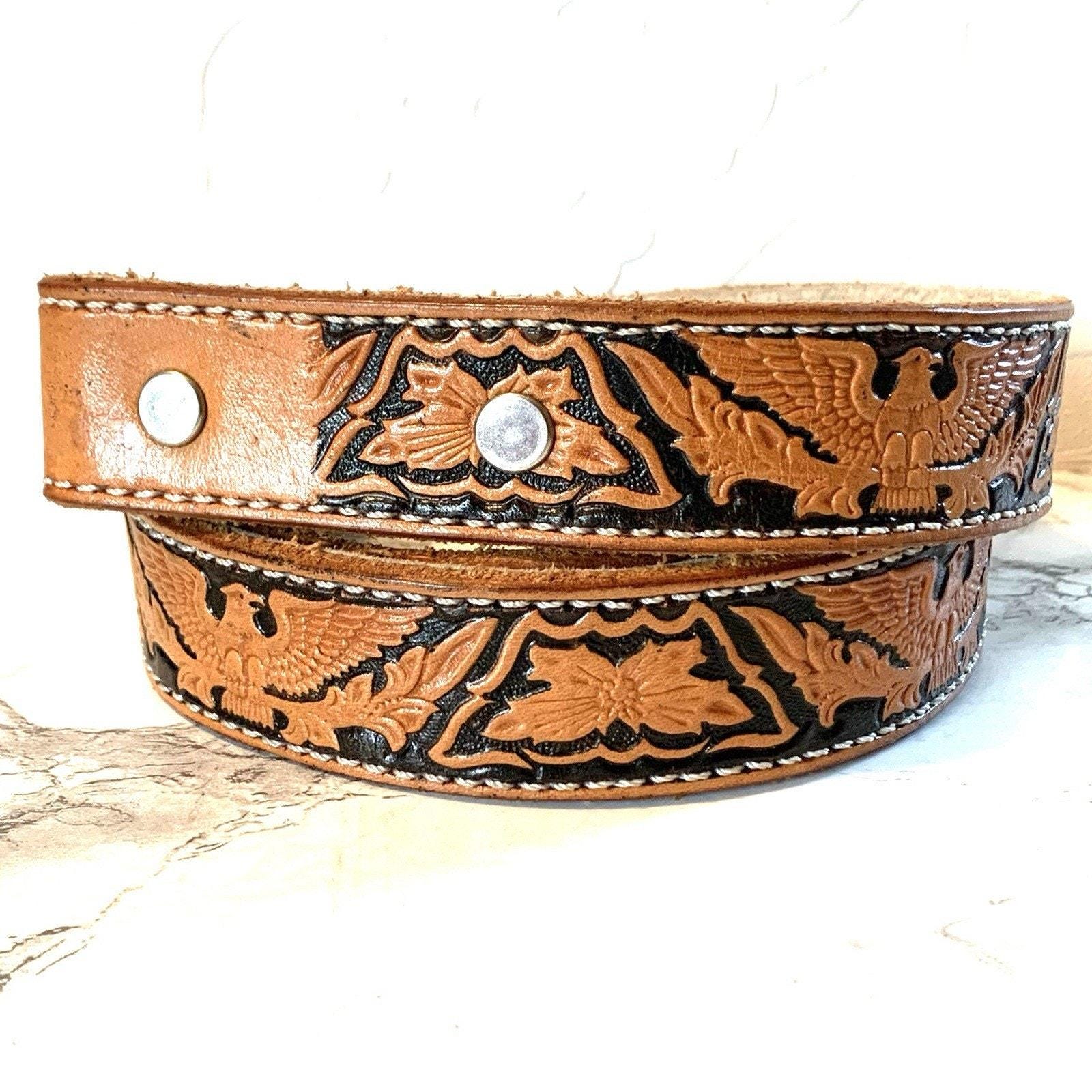 Vintage Hand Tooled Leather Eagle Belt Southwestern Brown  display picture 1
