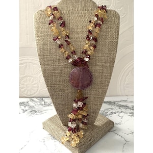 Vintage Art Glass Bead Necklace: Boho Tassel Pendant