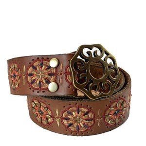 Lucky Brand Southwestern Embroidered Belt Lucky Brand Belt Boho Embroidered Brown Leather Women main image 2
